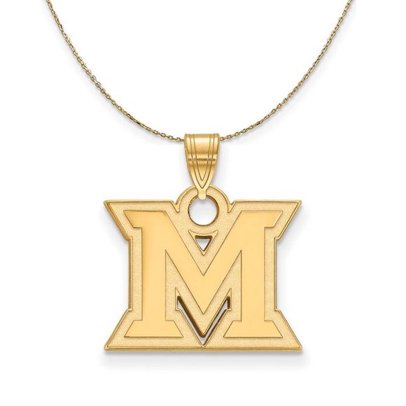 14k Yellow Gold Miami U Small Initial M Necklace - 18 Inch